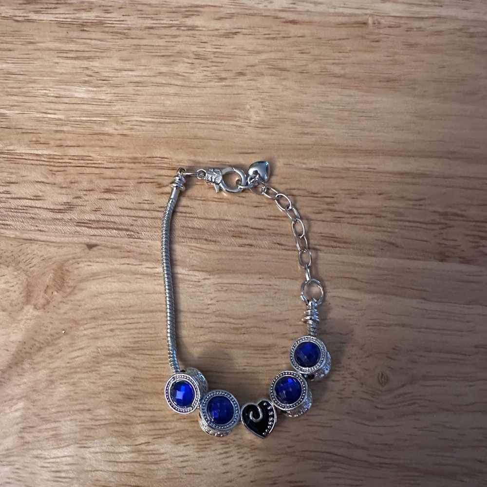 Blue and Silver Beaded Chain Bracelet